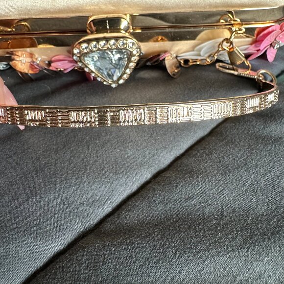 Floral and Rhinestone Clutch in Champagne Pink & Rose Gold - Picture 6 of 10